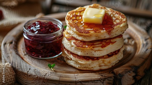 British crumpets with butter and jam