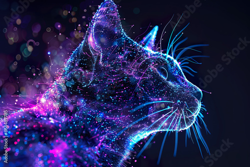Cat's silhouette filled with digital representations of Toxoplasma Gondii parasites.