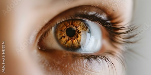 Closeup of a brown human eye with pupil iris cornea and eyelashes. Concept Closeup Photography, Human Eye, Eye Anatomy, Brown Eye, Eyelashes