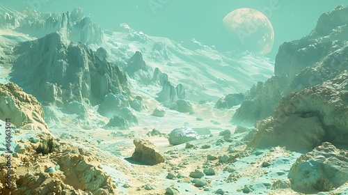 A rocky region with scenery comparable of green mars very detailed and realistic shape