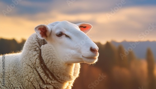 close up side view portrait of a sheep farm animal