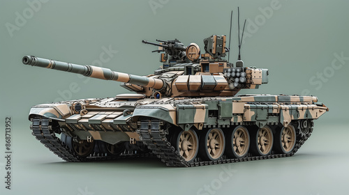 3D Model of a T90 Military Tank on Green Background