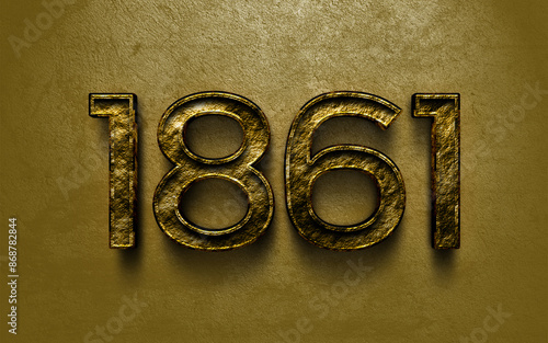 3D dark golden number design of 1861 on cracked golden background.