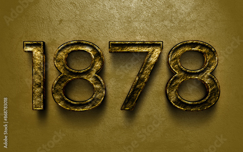 3D dark golden number design of 1878 on cracked golden background.