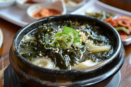 Korean rice cake soup with seaweed