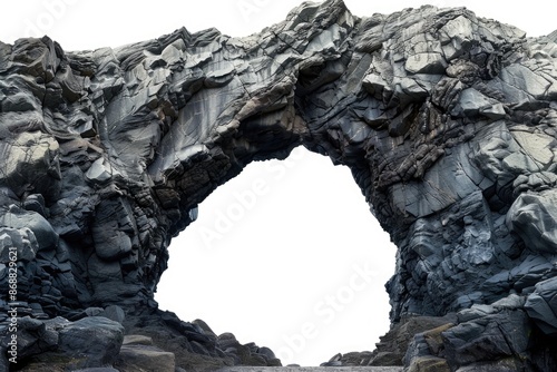 A large rock formation with a hole in the middle, suitable for use in landscape or nature-inspired designs