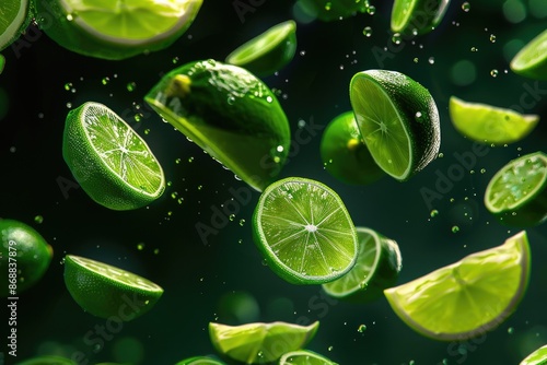 A bunch of limes suspended in mid-air, great for food or travel themed projects