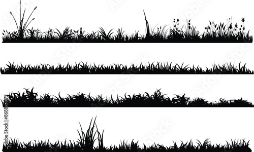 grass landscape silhouette isolated collection