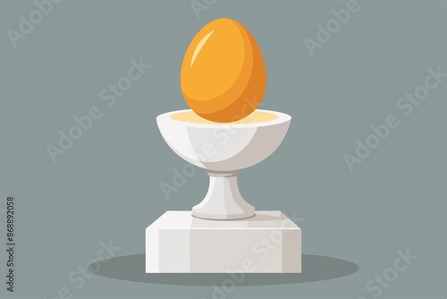 white, impermanence, symbol, pedestal, single raw egg sits atop white pedestal, symbolizing the fragility and impermanence of culinary art.