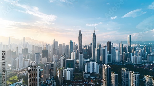 Kuala Lumpur Skyline at Sunset with Twin Towers