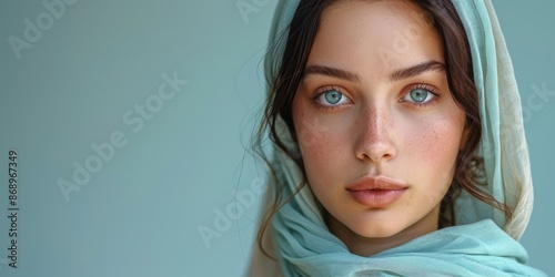 Portrait of a beautiful young biblical woman with copy space, Generative AI