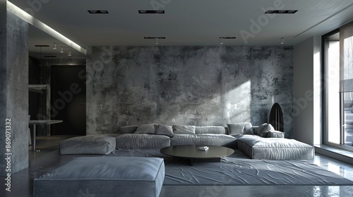 The unfurnished gray-themed interior of the apartment with an unrefined touch.