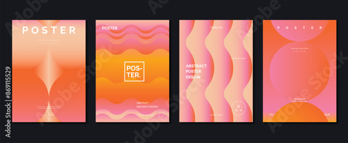 Modern gradient poster background vector set. Minimalist style cover template with vibrant perspective 3d geometric prism shapes collection. Ideal design for social media, cover, banner, flyer.