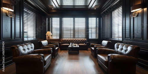 Visualize interior of a cigar lounge with a smoking room. Concept Cigar Lounge Interior Design, Smoking Room Decor, Luxurious Lounge Furnishings