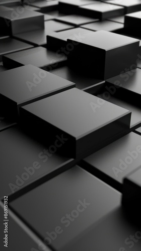 Close-up of matte black geometric shapes formation.