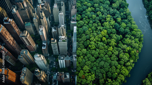 The difference between an urbanized area and untouched nature: an aerial view for ecological purposes.