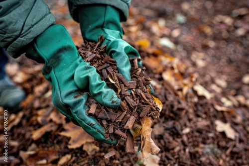 Close-up of Hand Holding Brown Mulch