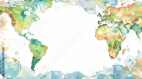  abstract watercolor background with copy space. backdrop with a world map