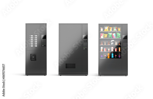 Blank black coffee vending machine mockup, different types, front view