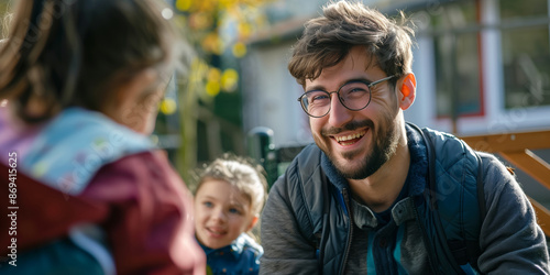 Sozialarbeiter unterhält sich mit Kindern