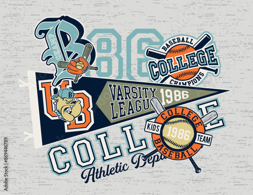 College baseball kids league athletic department cute vector print for sporting children wear t shirt sweatshirt pajamas 