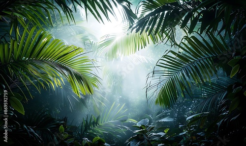 Tropical Rainforest Canopy with Misty Dawn Light, Cut Out