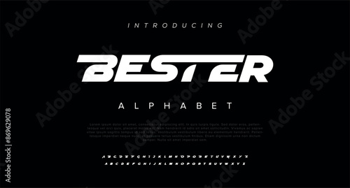 Bester , an Abstract technology futuristic alphabet font. digital space typography vector illustration design