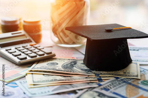 hat graduation model on banknote for concept investment education and scholarship