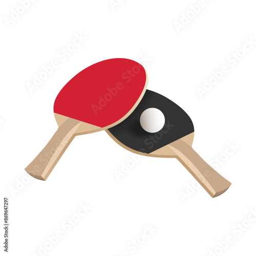 Two rackets and ball for table tennis ping pong isolated on white background. Vector illustration.