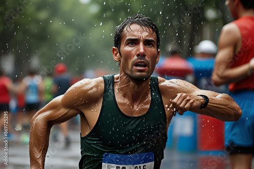 Portrait of a Man - Thirsty Runner After Marathon.