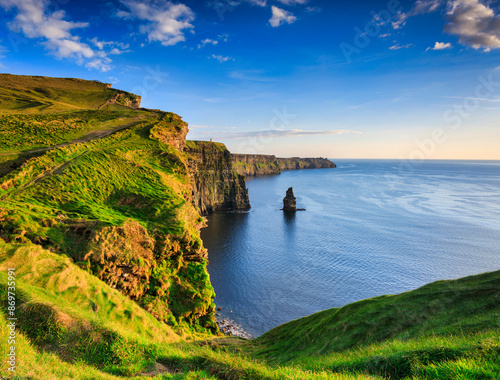 Beautiful sunset over the Cliffs of Moher in County Clare, Ireland.