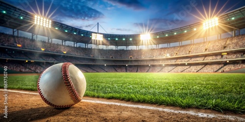 Baseball Stadium Night Game - Ball on Field