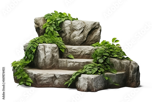  Wild stone staircase with green plants