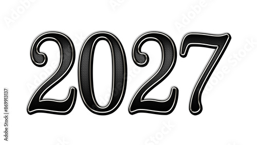 black metal 3d design of number 2027 on white background.