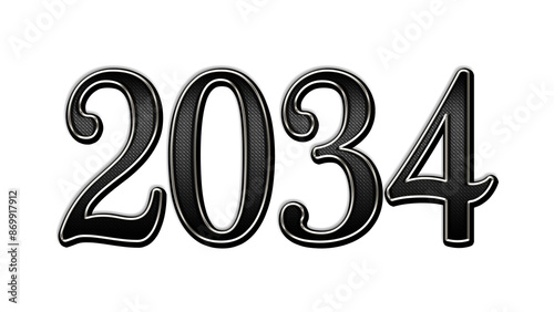 black metal 3d design of number 2034 on white background.