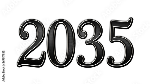 black metal 3d design of number 2035 on white background.