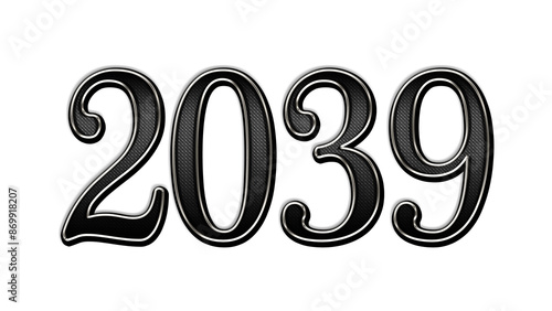black metal 3d design of number 2039 on white background.