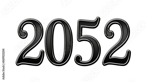 black metal 3d design of number 2052 on white background.
