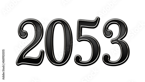 black metal 3d design of number 2053 on white background.