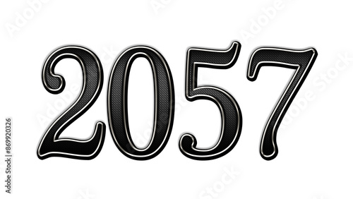 black metal 3d design of number 2057 on white background.