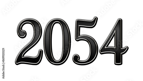 black metal 3d design of number 2054 on white background.