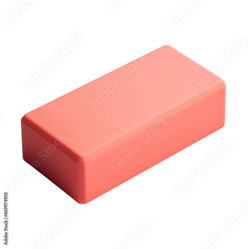 Closeup of pink rubber eraser object isolated on transparent background. School or office paper cleaning tool to use after you write, error or mistake correction instrument