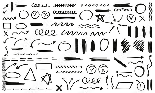 Black marker scribble collection. Vector illustration