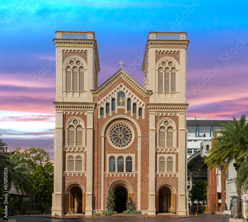 Assumption Cathedral on Chao Phraya River in BKK Thailand magnificent structure architecturally majestically built a Roman Catholic Church founded by French Missionaries and Built in 1821