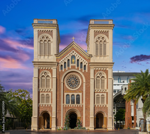 Assumption Cathedral on Chao Phraya River in BKK Thailand magnificent structure architecturally majestically built a Roman Catholic Church founded by French Missionaries and Built in 1821