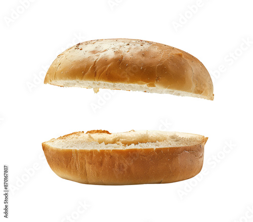 An open burger bun with the top half missing, with the bottom being plain and white on a transparent background.