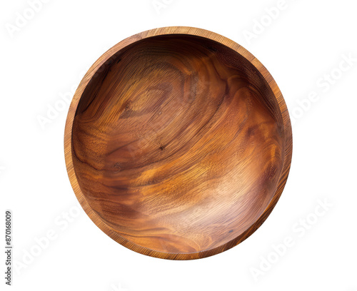 An empty wooden bowl isolated on a transparent background, viewed from the top.