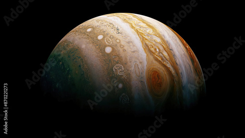 Surface of Jupiter focused on the famous Great Red Spot. Universe science astronomy.