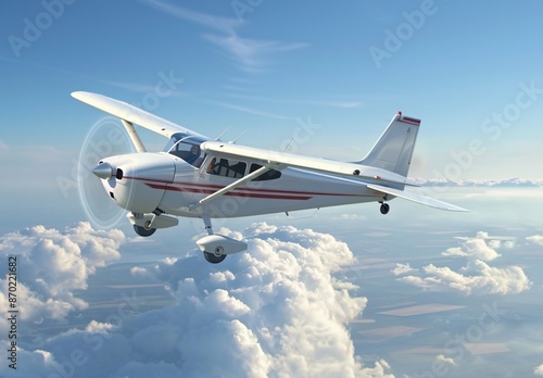 private small engine clouds single flight airplane cloud wheel travel plane flying aeroplane aircraft blue aero commuter wing brown pilot cessna transportation dramatic