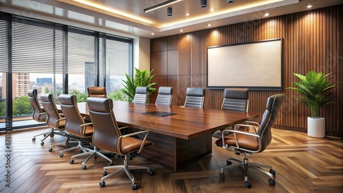 Modern Office Conference Room With Large Windows And Wooden Interior Design
